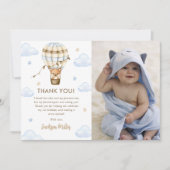 ブルーホットエアバルーン男の子1st誕生日の写真 サンキューカード (正面)