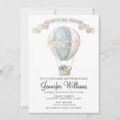 ブルーホットエアバルーン男の赤ちゃんシャワー招待状 招待状 (正面)