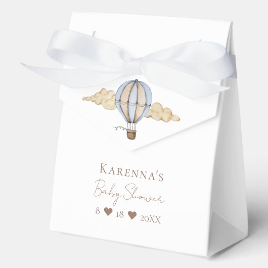 ブルーホットエアバルーン白ベビーシャワー フェイバーボックス (正面)