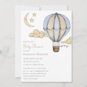 ブルーホットエアバルーン白ベビーシャワー 招待状 (正面)
