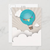 ブルーホットエアバルーン誕生日パーティーポストカード インビテーションポストカード (正面/裏面)