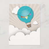 ブルーホットエアバルーン誕生日パーティーポストカード インビテーションポストカード (正面)