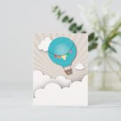 ブルーホットエアバルーン誕生日パーティーポストカード インビテーションポストカード (スタンド正面)