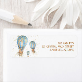ブルーホットエアバルーン誕生日差出人住所ラベル ラベル