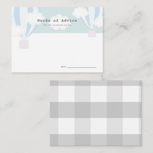 ブルーホットエアバルーン赤ちゃんシャワーアドバイスカード エンクロージャーカード (正面/裏面)