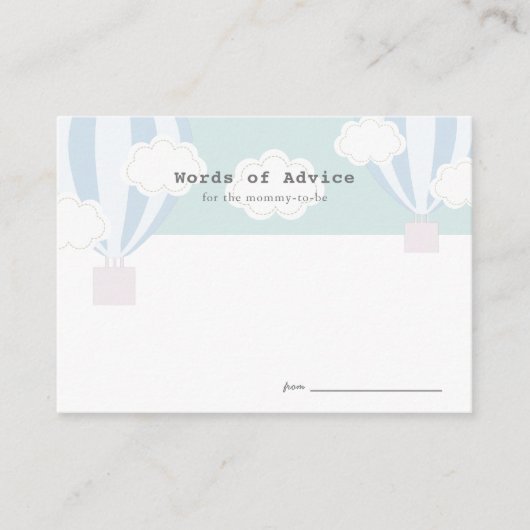 ブルーホットエアバルーン赤ちゃんシャワーアドバイスカード エンクロージャーカード (正面)