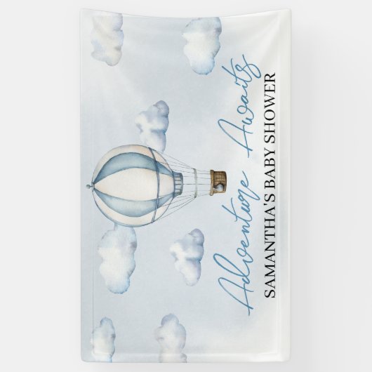 ブルーホットエアバルーン赤ちゃんシャワーバナー 横断幕 (縦)