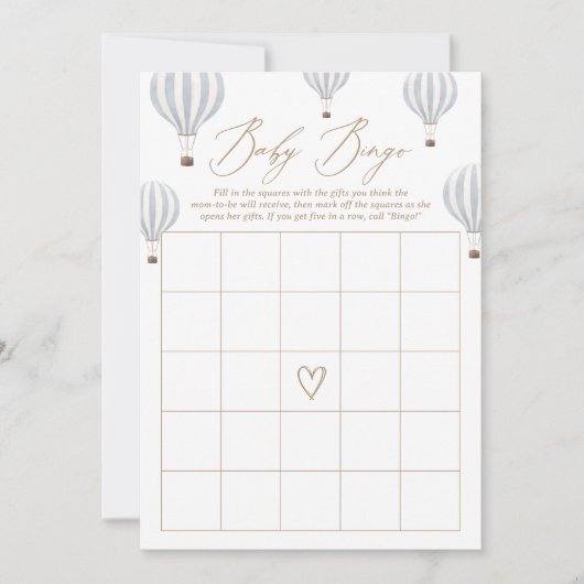ブルーホットエアバルーン赤ちゃんシャワービンゴゲーム 招待状 (正面)