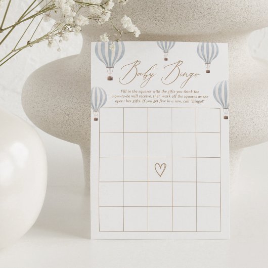ブルーホットエアバルーン赤ちゃんシャワービンゴゲーム 招待状