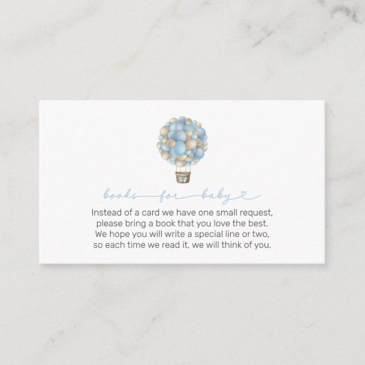 ブルーホットエアバルーン赤ちゃんシャワーベビー エンクロージャーカード (正面)
