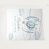 ブルーホットエアバルーン赤ちゃんシャワー写真背景 タペストリー (正面(横))