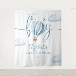 ブルーホットエアバルーン赤ちゃんシャワー写真背景 タペストリー