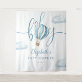 ブルーホットエアバルーン赤ちゃんシャワー写真背景 タペストリー (正面)