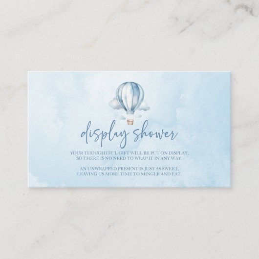 ブルーホットエアバルーン赤ちゃんシャワー表示シャワー エンクロージャーカード (正面)