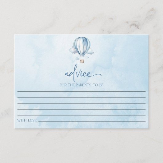 ブルーホットエアバルーン赤ちゃんシャワー アドバイスカード (正面)