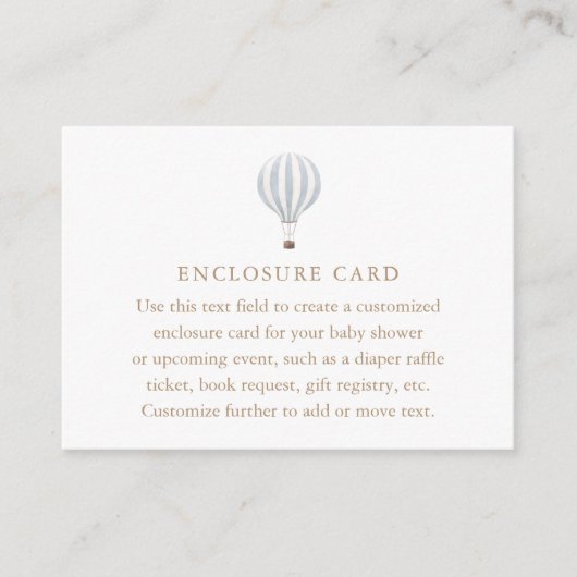 ブルーホットエアバルーン赤ちゃんシャワー エンクロージャーカード (正面)