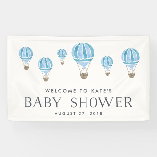ブルーホットエアバルーン赤ちゃんシャワー 横断幕 (横)