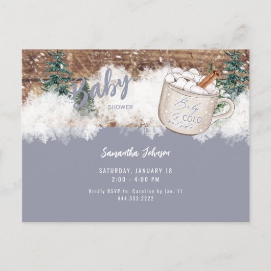 ブルーホットチョコ素朴ベビーコールドシャワー ポストカード (正面)