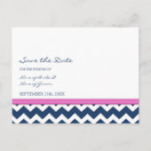 ブルーホットピンク写真日付のハガキ結婚を保存 案内ポストカード (裏面)