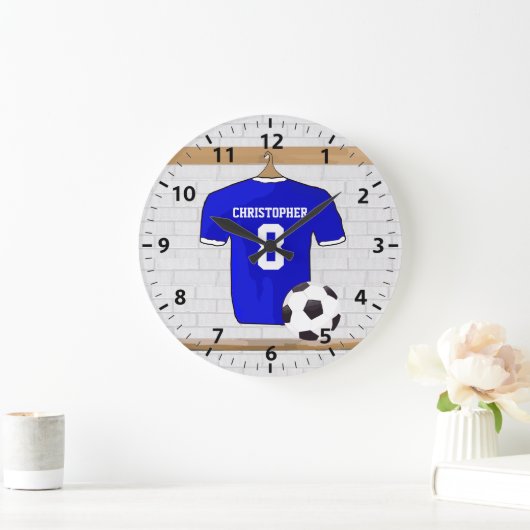 ブルーホッパーソナライズされたトフットボールのジャージー ラージ壁時計 (ホーム)