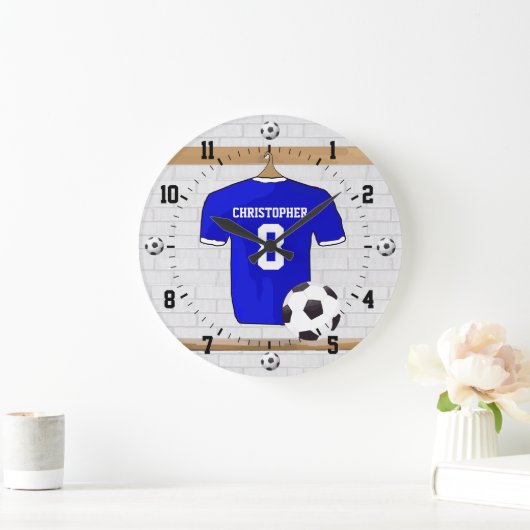 ブルーホッパーソナライズされたトフットボールのジャージー ラージ壁時計 (ホーム)
