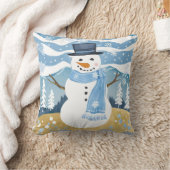 ブルーホリデー雪だるまクリスマスウィンター クッション (ブランケット)