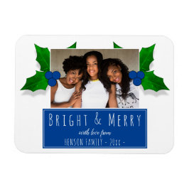 ブルーホリーベリー植物の葉フォトクリスマス マグネット