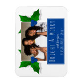 ブルーホリーベリー植物の葉フォトクリスマス マグネット (縦)