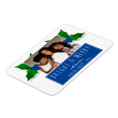 ブルーホリーベリー植物の葉フォトクリスマス マグネット (左側)