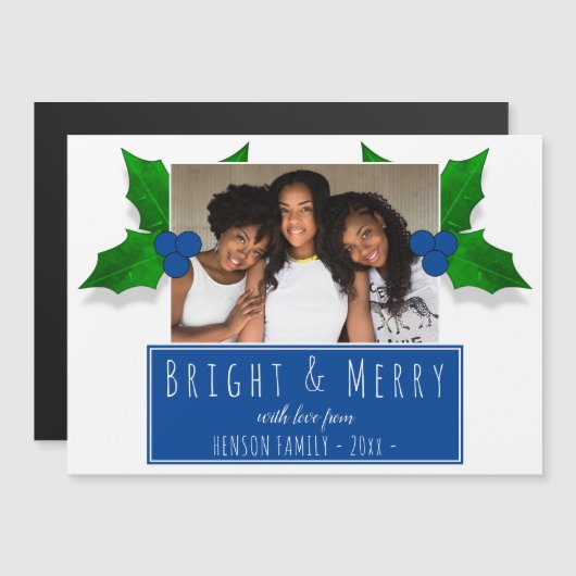 ブルーホリーベリー植物離れのクリスマスフォトカード (正面/裏面)