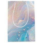 ブルーホログラフィックオパール金ゴールドグリッターメイクアップ、美しい ミディアムペーパーバッグ (正面)