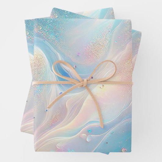 ブルーホログラフィックオパール金ゴールドグリッターメイクアップ、美しい ラッピングペーパーシート (インサイチュ)