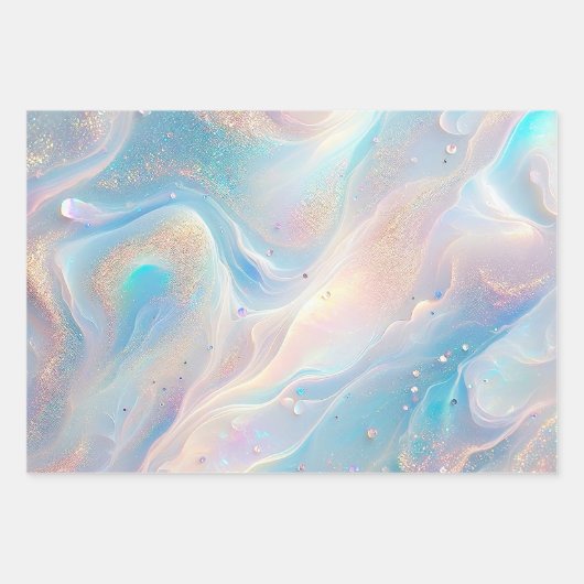 ブルーホログラフィックオパール金ゴールドグリッターメイクアップ、美しい ラッピングペーパーシート (正面3)