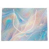 ブルーホログラフィックオパール金ゴールドグリッターメイクアップ、美しい ラージペーパーバッグ (正面)