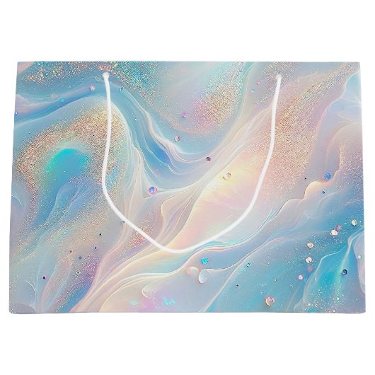 ブルーホログラフィックオパール金ゴールドグリッターメイクアップ、美しい ラージペーパーバッグ (正面)