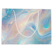 ブルーホログラフィックオパール金ゴールドグリッターメイクアップ、美しい ラージペーパーバッグ (裏面)