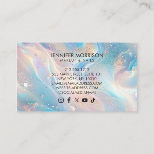 ブルーホログラフィックオパール金ゴールドグリッターメイクアップ、美しい 名刺 (裏面)