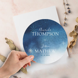 ブルーホワお洒落イトスノーフレーク結婚ズ ラウンドシール