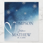 ブルーホワお洒落イトスノーフレーク結婚ズ ワインラベル (シングルラベル)