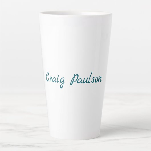 ブルーホワイトあなたの名前の特別なミニマユニークリスト カフェラテマグ (正面)