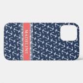 ブルーホワイトいかりパターンコーラル名 Case-Mate iPhoneケース (裏面 (横))
