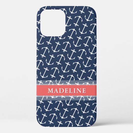 ブルーホワイトいかりパターンコーラル名 Case-Mate iPhoneケース (裏面)