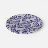 ブルーホワイトおもしろいバニーラビットタイルペイズリーガーデン ペーパープレート (アングル)
