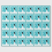 ブルーホワイトおもしろい雪だるま冬の雪 ラッピングペーパー (フラット)