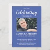 ブルーホワイトお祝いの記念写真 招待状 (正面)