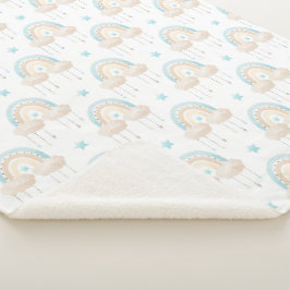 ブルーホワイトとタンクラウドアンドレインボウズ男の赤ちゃん シェルパブランケット