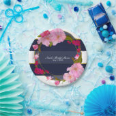 ブルーホワイトと金ゴールドモダンフローラシックGlamパーティー ペーパープレート (パーティー)