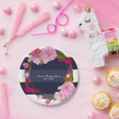 ブルーホワイトと金ゴールドモダンフローラシックGlamパーティー ペーパープレート (パーティー)