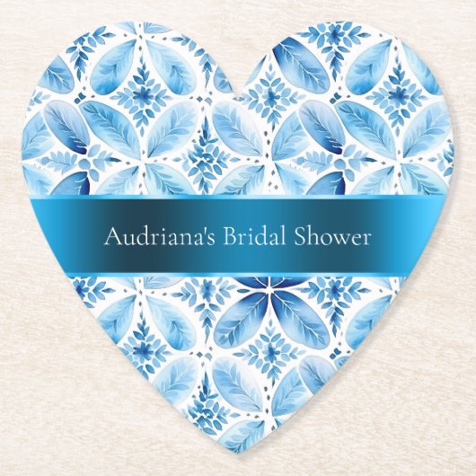 ブルーホワイトろうけつ染めフローラブライダルシャワー ペーパーコースター (正面)