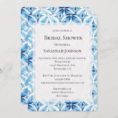 ブルーホワイトろうけつ染めフローラブライダルシャワー 招待状 (正面/裏面)